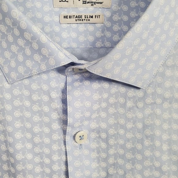 Original Penguin Size XL 17.5 Shirt Heritage Slim Fit Stretch Cotton Bike Print - Picture 6 of 11